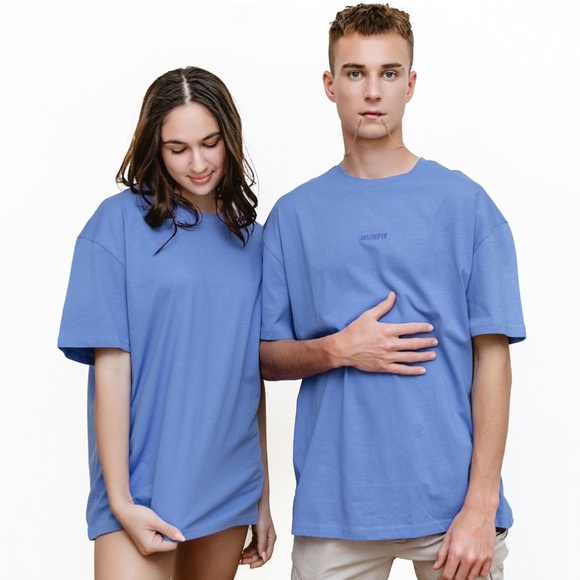 NWT T-TAM XS Blue Oversized T-Shirt Cotton Short Sleeve JUST DEPTH Tee Unisex - Picture 5 of 7